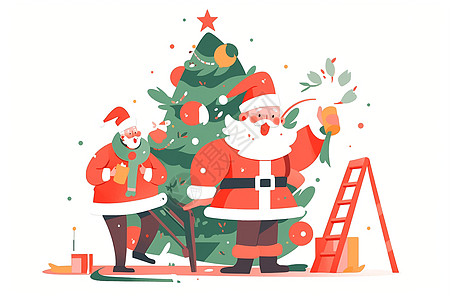 圣诞老人装饰巨大的圣诞树图片