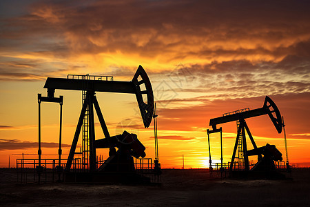 夕阳下的石油开采机背景图片