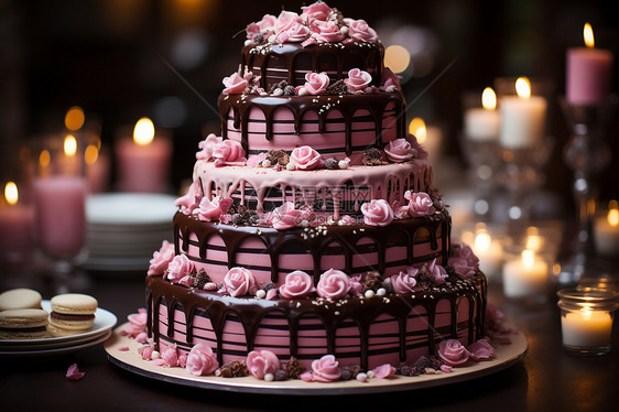 梦幻婚礼多层巧克力蛋糕图片