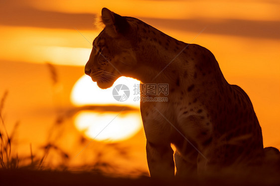 夕阳下的草地豹图片