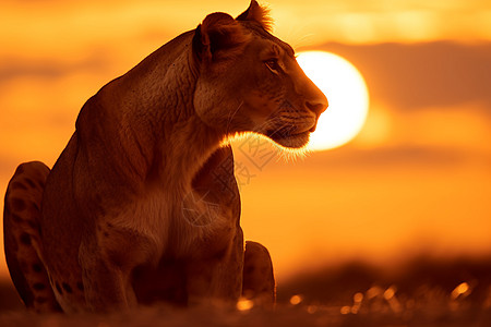 一只狮子坐在草地上背景图片