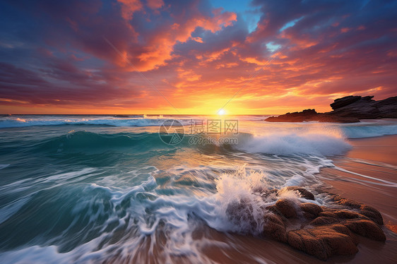海面上的日落景色图片