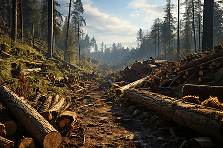 砍伐的森林树木图片