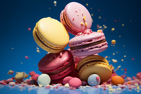 甜蜜堆叠的马卡龙甜品背景图片