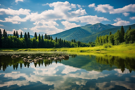 湖光山色的自然风光背景图片