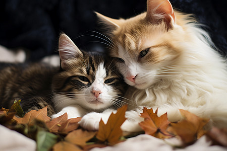 秋叶上的宠物猫咪图片