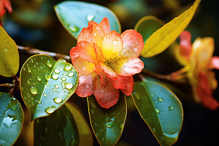 水滴沾湿了一朵花朵图片