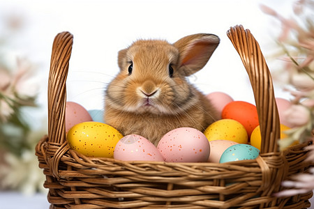 篮子里面的彩蛋和兔子图片