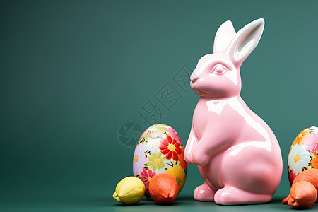陶瓷兔子和彩蛋背景图片