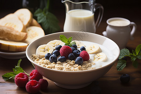 香蕉蓝莓燕麦早餐图片