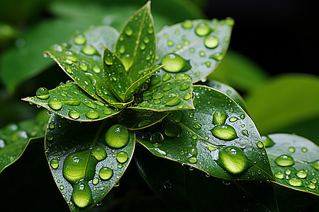 植物叶片上的雨水图片