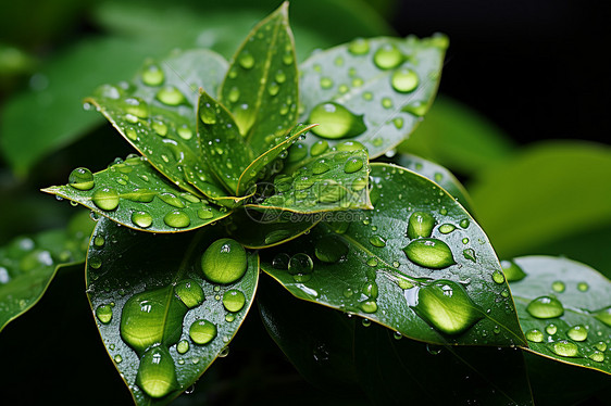 植物叶片上的雨水图片