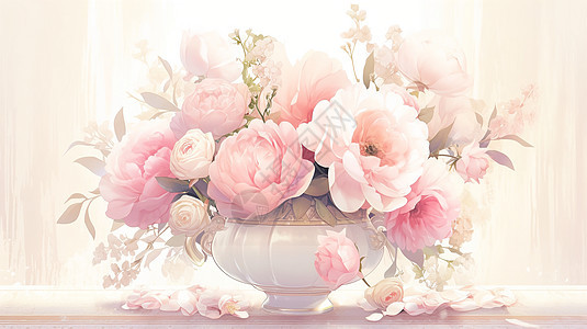 柔美的粉色花朵花瓶图片