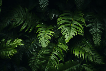 手绘热带绿植热带雨林的绿植树叶背景