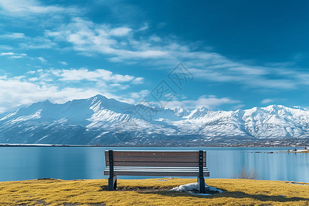 雪山下湖泊的美丽景观图片
