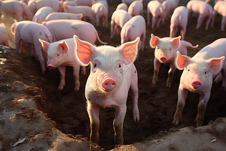 乡村养殖场养殖的猪崽背景图片