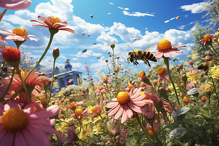 花海峡谷中采蜜的蜜蜂图片