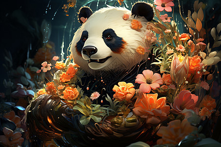 绿意盎然的熊猫仙境背景图片