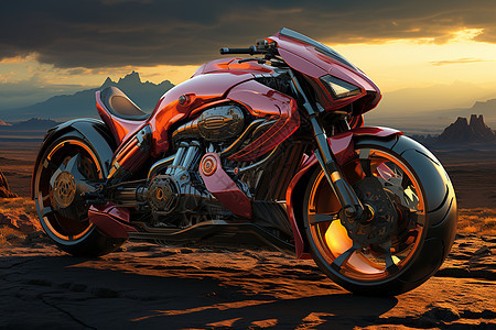 日落下的氢能摩托车图片