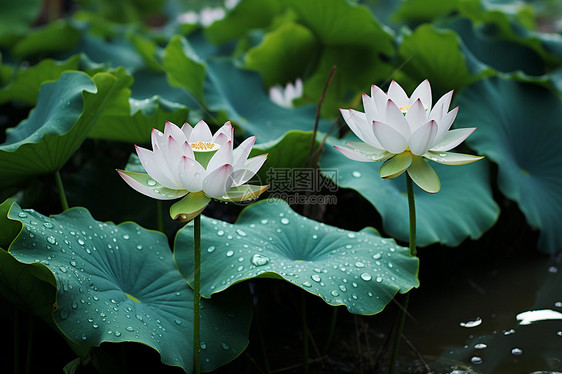 水莲花盛开的清净夏日图片