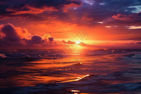 海洋上的夕阳图片