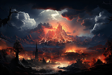 火山地貌中的电厂背景图片