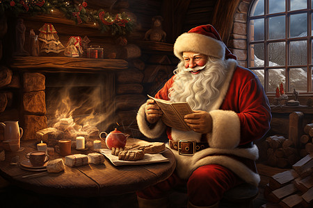圣诞老人在小屋里插画