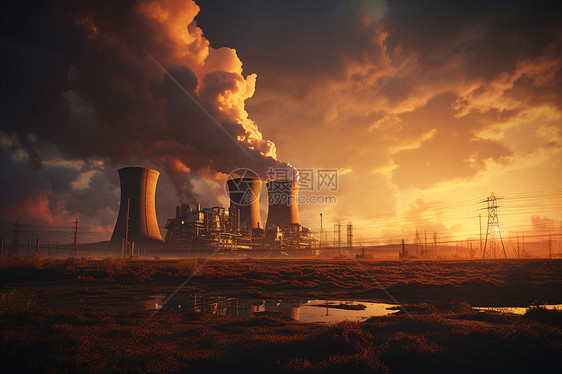 夕阳下的核反应堆图片