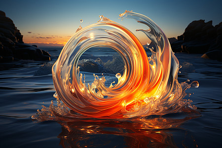 能量水水面上涡旋的火焰设计图片