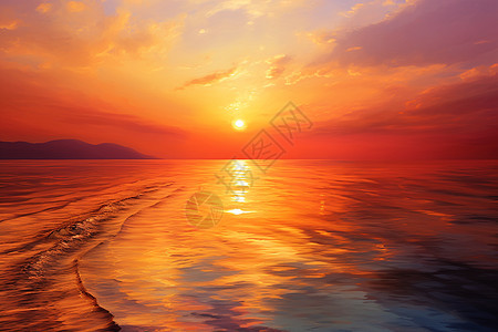日落海边的绘画图片