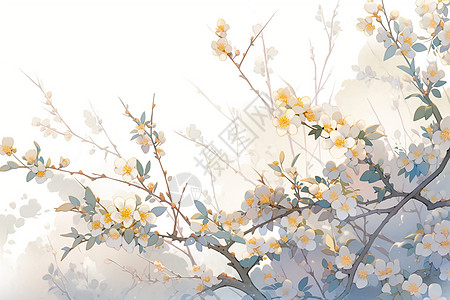 冬天阳光温暖阳光下的梅花插画