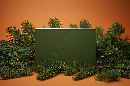 松枝间的绿色盒子图片