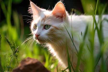 猫咪在草地上玩耍图片