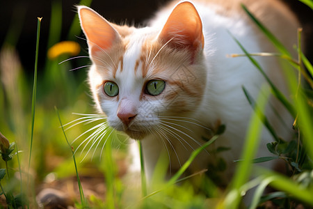 猫咪草地漫步图片