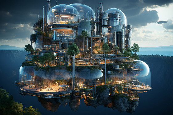 浮岛上的未来建筑图片