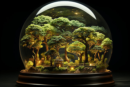 玻璃球里的生态森林图片
