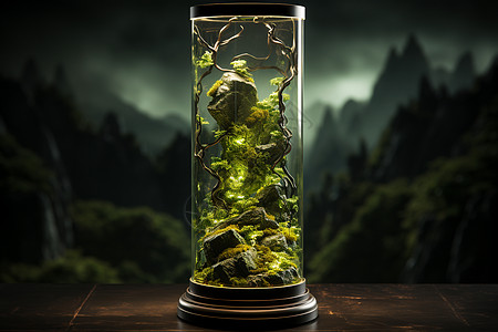 玻璃瓶里的假山背景图片