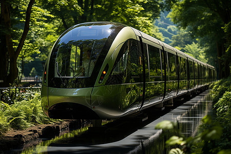 绿林中的绿色火车图片