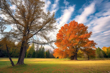 秋天中的一棵树背景图片