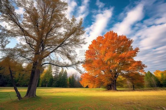 秋天中的一棵树图片