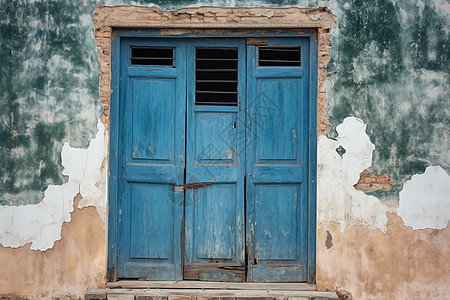 破旧的蓝色门背景图片