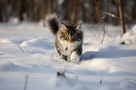 好奇猫雪中狂奔的猫背景