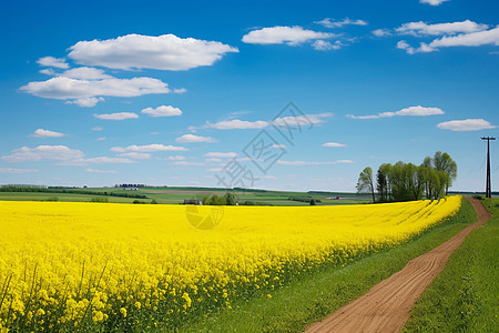 黄花覆盖的乡间小路图片