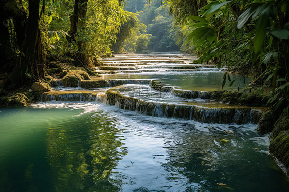 河流间的瀑布图片