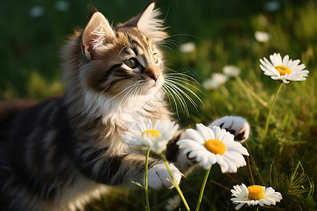 可爱的小猫咪在草地上图片
