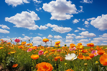 春天背景图草地上盛开的美丽花朵背景