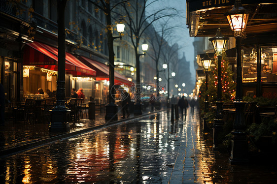夜幕下的雨巷图片