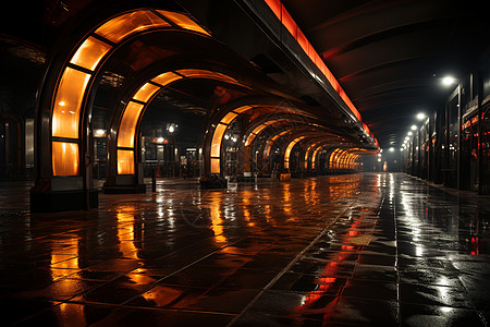 雨后夜幕下的城市街道背景图片