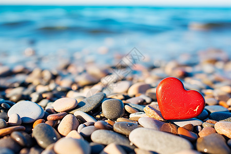 心形光斑海滩上的浪漫心形背景