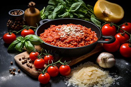 美味的意大利番茄肉酱面图片